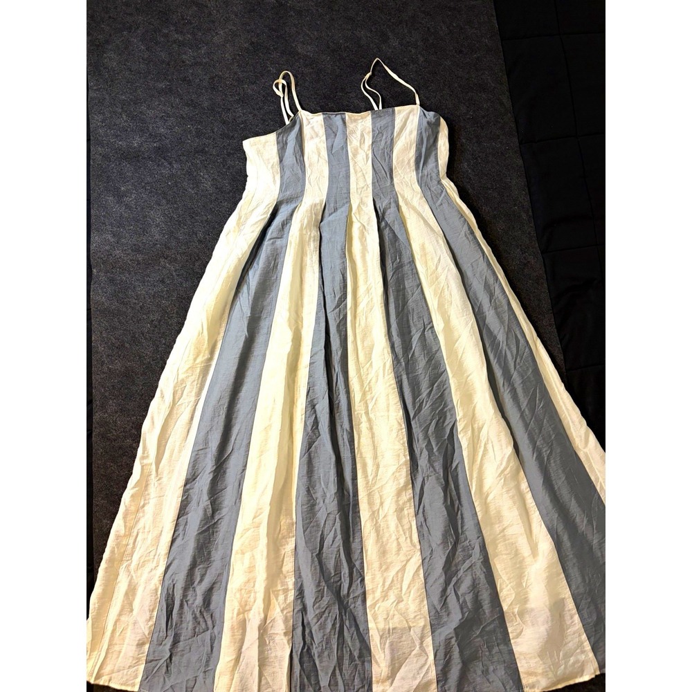 Madewell Blue White Striped Square Neck A-Line Midi Dress Zip Size 6